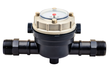 Plastic residential water meter for measuring consumption isolated with transparent background