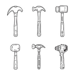 Minimalist black and white illustration of hammer