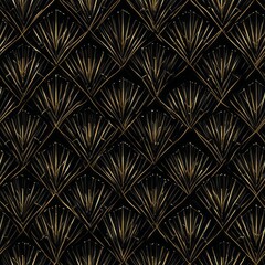 Art Deco geometric pattern, glamorous gold metallic lines on a black background, symmetrical sunburst motifs, 1920s luxury style, vector graphic