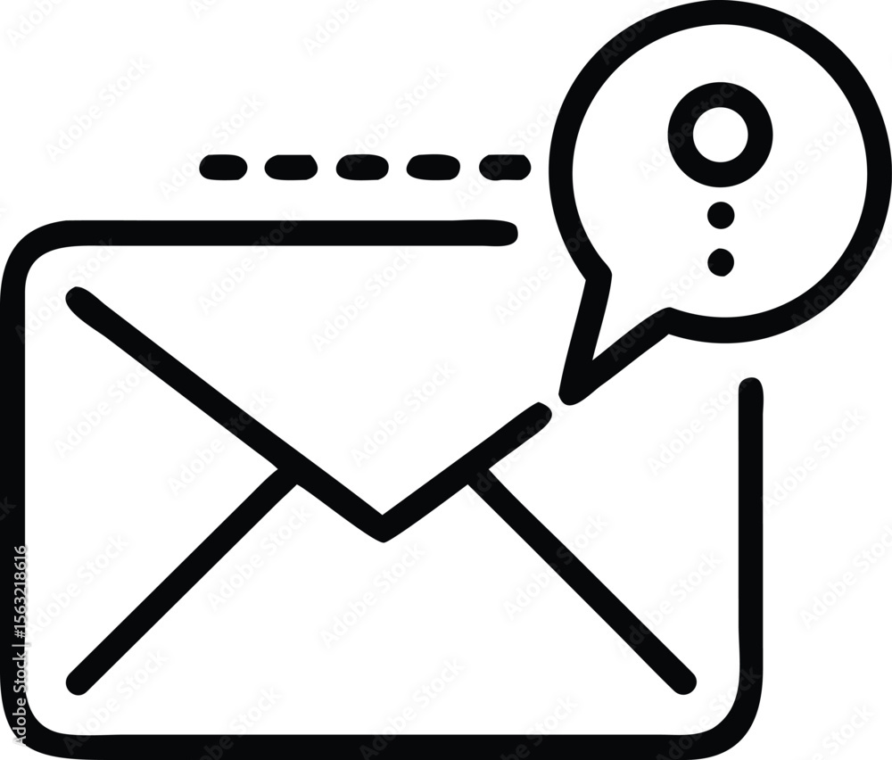 Poster message notification with email symbol and speech bubble, simple black line art