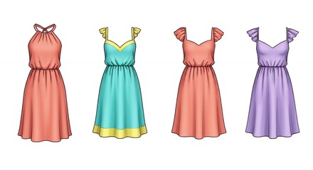 Variety of womens midi dresses illustrations