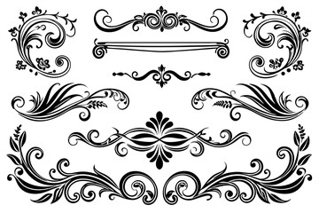 Vintage Ornate Decorative Dividers with Elegant Swirls for Classic Borders, Frames, Invitations, and Graphic Design