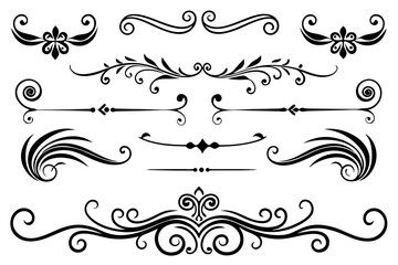 Vintage Ornate Decorative Dividers with Elegant Swirls for Classic Borders, Frames, Invitations, and Graphic Design