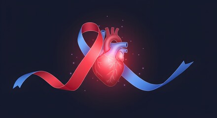 World Heart Day Heart Health Awareness Red and Blue Ribbon Symbol