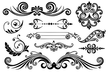 Vintage Ornate Decorative Dividers with Elegant Swirls for Classic Borders, Frames, Invitations, and Graphic Design