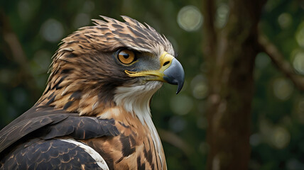 Fototapeta premium Eagle's Regal Gaze: A majestic eagle with intense, focused eyes, embodies strength and wisdom. Captured with a keen gaze that underscores its regal bearing.