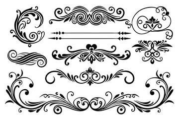 Vintage Ornate Decorative Dividers with Elegant Swirls for Classic Borders, Frames, Invitations, and Graphic Design