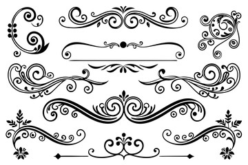 Vintage Ornate Decorative Dividers with Elegant Swirls for Classic Borders, Frames, Invitations, and Graphic Design