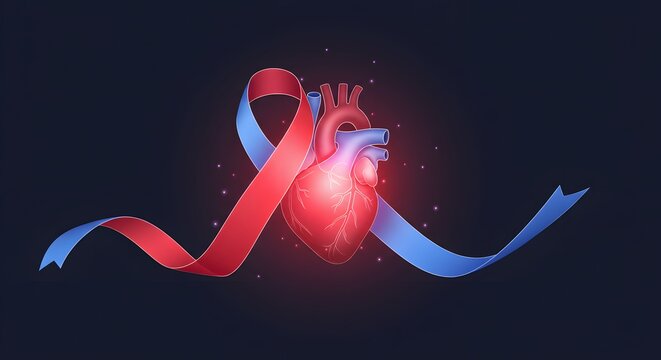 World Heart Day Heart Health Awareness Red and Blue Ribbon Symbol - Powered by Adobe