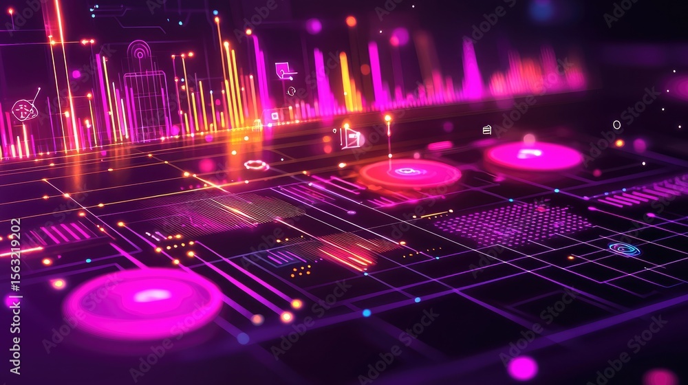 Poster digital innovation showcase virtual space abstract graphics futuristic environment dynamic perspecti