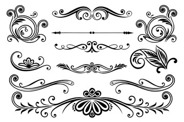 Vintage Ornate Decorative Dividers with Elegant Swirls for Classic Borders, Frames, Invitations, and Graphic Design