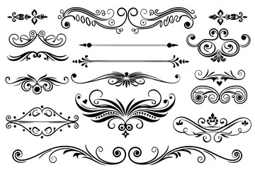 Vintage Ornate Decorative Dividers with Elegant Swirls for Classic Borders, Frames, Invitations, and Graphic Design