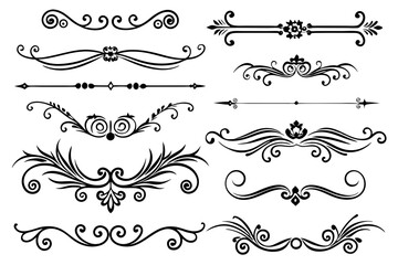 Vintage Ornate Decorative Dividers with Elegant Swirls for Classic Borders, Frames, Invitations, and Graphic Design