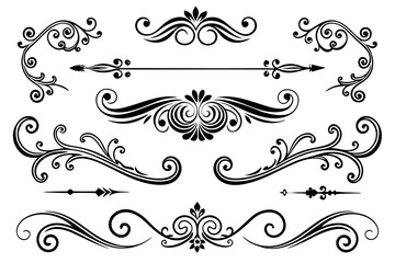 Vintage Ornate Decorative Dividers with Elegant Swirls for Classic Borders, Frames, Invitations, and Graphic Design