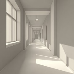 Obraz premium Minimalist Interior Hallway with Natural Light and Soft Shadows