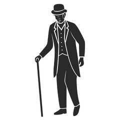 Elderly Man Holding Cane silhouette vector illustration