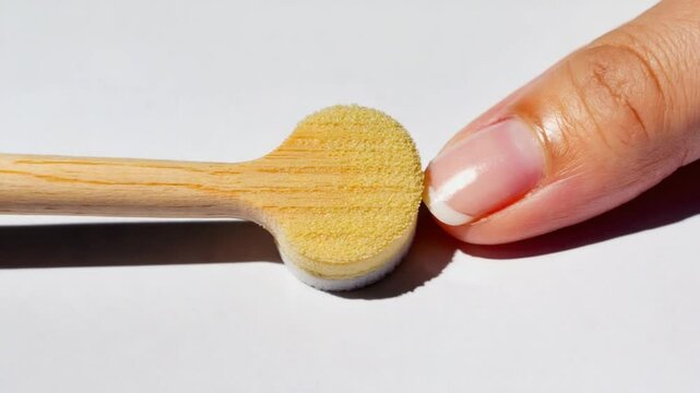 Wooden Nail Buff Handle slim buffer stick running across nail video. Ai generated.
