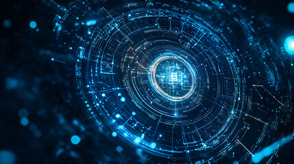 Fototapeta premium Digital technology core, glowing lines and data streams in a futuristic virtual reality world, showcasing connectivity and advancement.