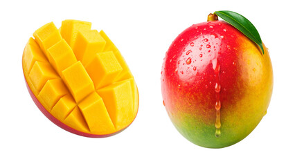 Yellow mango, ripe papaya, and juicy melon slices, isolated on white, offer a delicious and healthy tropical fruit dessert