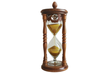 Tall classic hourglass with brown frame and antique design.