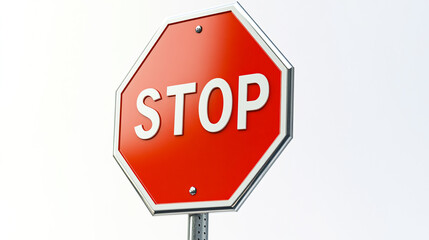 Vivid red stop sign with bold white letters against a clean background, conveying safety and regulation for drivers.