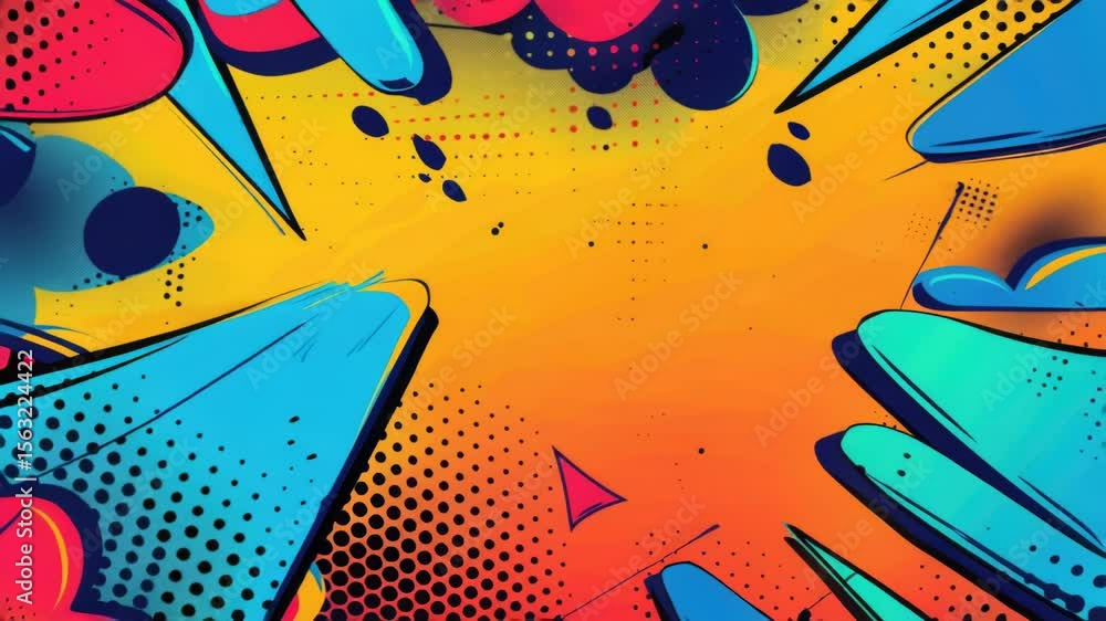 Poster A vibrant background featuring various geometric shapes in multiple colors