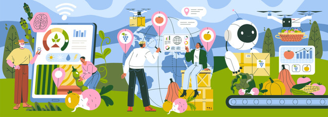 Smart Farming Technology and Agriculture Vector Illustration