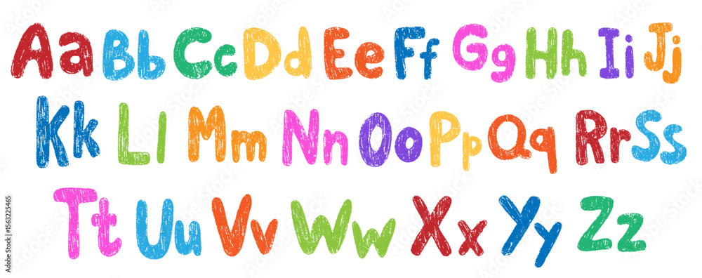 Fototapete crayon colorful kids alphabet, doodle funny playful font. hand drawn scribble kid typescript numbers