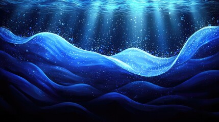 Exploring underwater waves ocean depths digital artwork serene environment wide-angle view fluid dynamics concept
