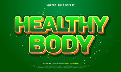 Healthy body text. Editable text effect design in 3D view, gradient color with green background