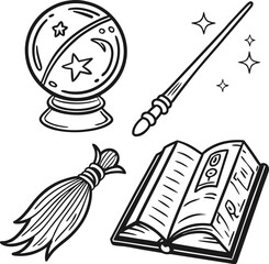 Book and Pen Set in Vintage Vector Style