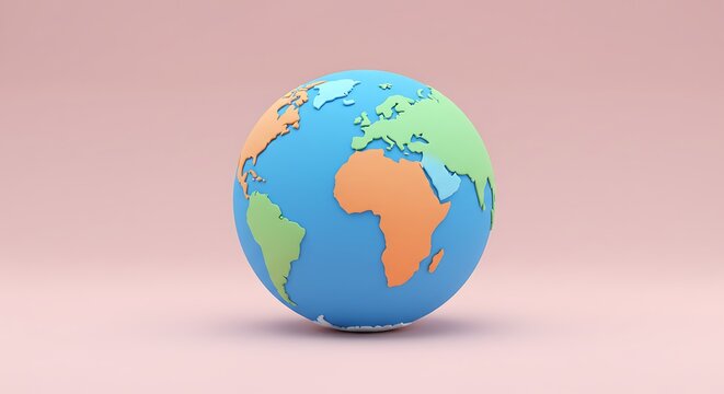 Stylized 3D Render of Earth Globe with Detailed Continents on Pastel Background