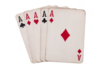 Four aces playing cards fanned out, featuring clubs, diamonds, hearts, and spades suits.