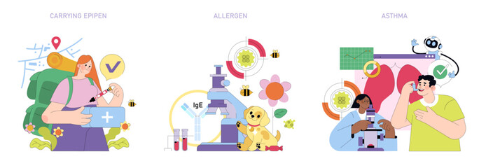 Healthcare and Allergy Management Vector Illustration Set