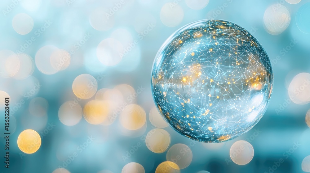 Poster floating digital bubble abstract technology concept indoor high-speed viewpoint illuminated backgrou