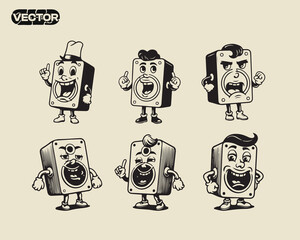 Retro Cartoon Speaker Characters Vintage Illustration Set