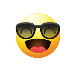 High quality emoticon with sunglasses. Cool smiling Face with Sunglasses vector illustration. Sunglasses emoji.