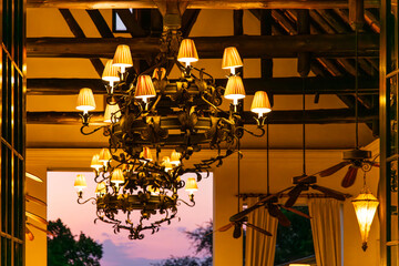 chandelier hanging in the hotel