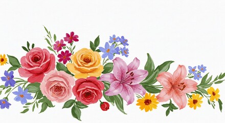 Lichte pastelrozen stralen zacht in dit kleurrijke bloemstuk. AI Generated