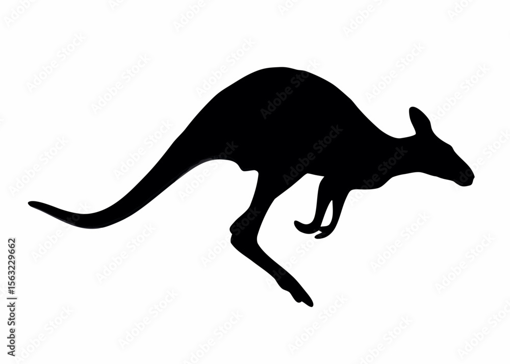 Poster silhouette image of a kangaroo in mid jump with its tail extended for balance and support while movi