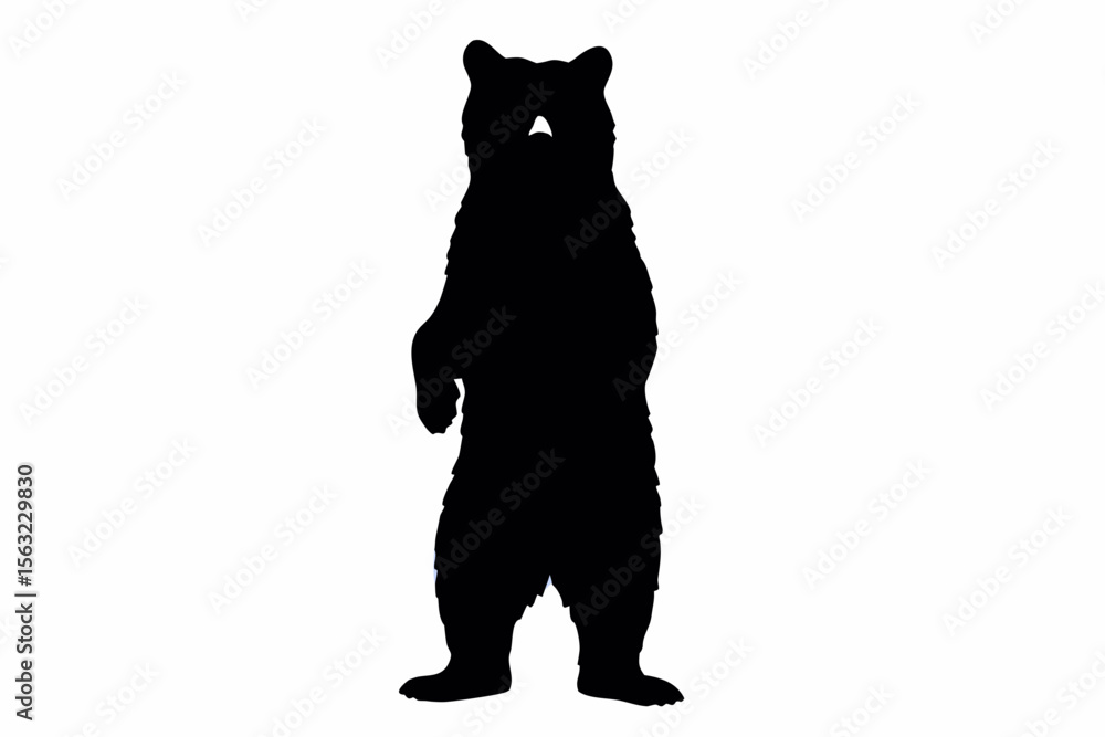Poster silhouette of a bear standing upright with one paw raised in a white background image view created w