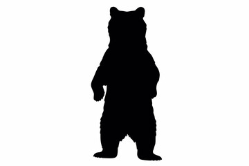 Silhouette of a bear standing upright on its hind legs against a white background in a simple design created with generated ai