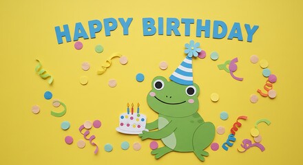 Creative Papercraft Frog Character Celebrating Birthday Party Event Still Life
