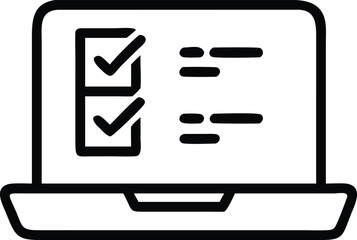 Outline laptop icon with checklist box, illustration for web design