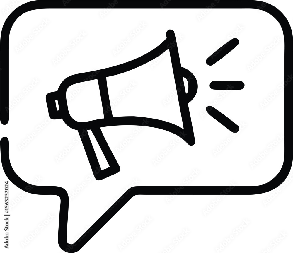 Poster outline of a megaphone inside a speech bubble for web design