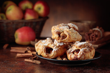 Homemade mini apple strudels with apples and cinnamon.