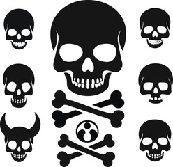 A classic skull and crossbones vector icon, a symbol of pirate danger or poison, perfect for Halloween or a Jolly Roger flag illustration