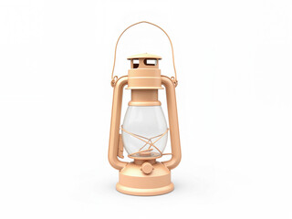 isolated white background Vintage oil lantern in soft peach color with glass body  