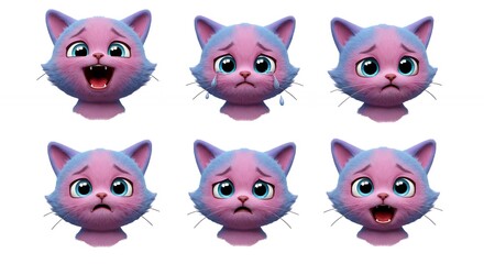 Cartoon cat heads with different emotions