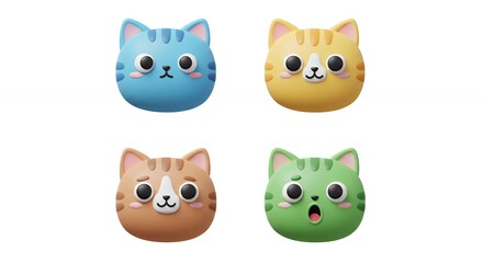 Fototapeta premium Four cartoon cat faces in pastel colors